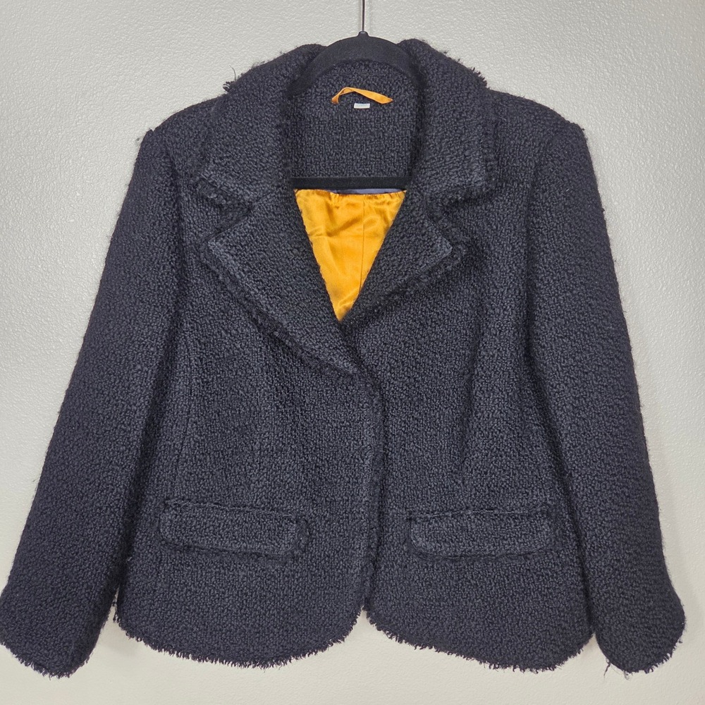 Boden Wool Tweed Blazer Jacket Women's US 16 UK 20 Black Raw Edge Lined
